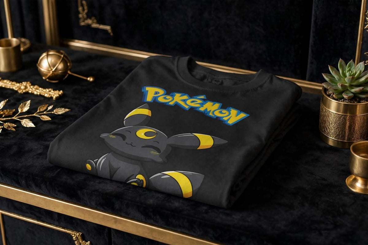 Playera Umbreon Pokémon 100% Algodón Cuello Redondo Manga Corta Premium Unisex Color Negro