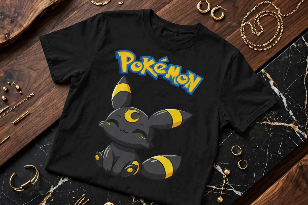 Playera Umbreon Pokémon 100% Algodón Cuello Redondo Manga Corta Premium Unisex Color Negro