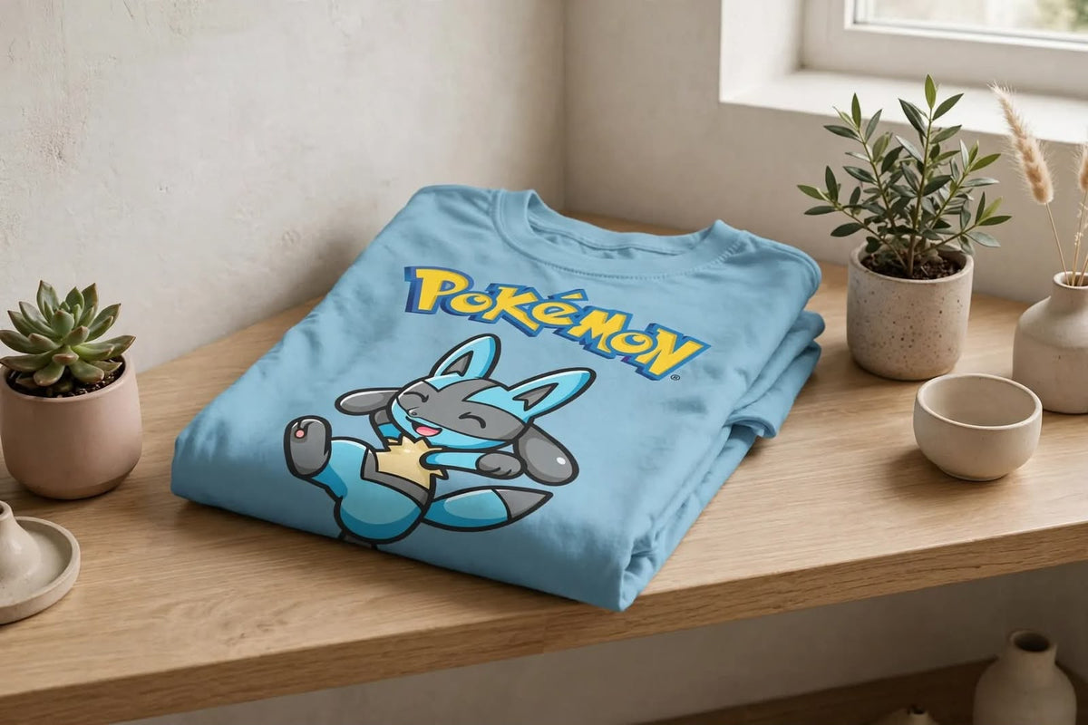 Playera Lucario Pokémon 100% Algodón Cuello Redondo Manga Corta Premium Unisex Color Azul