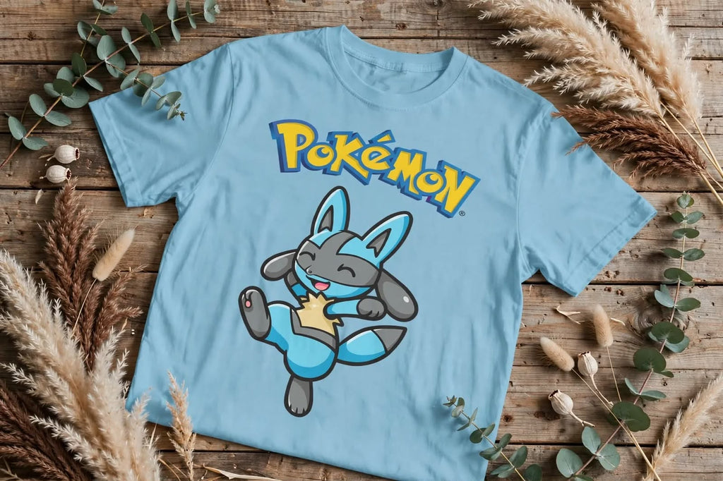 Playera Lucario Pokémon 100% Algodón Cuello Redondo Manga Corta Premium Unisex Color Azul