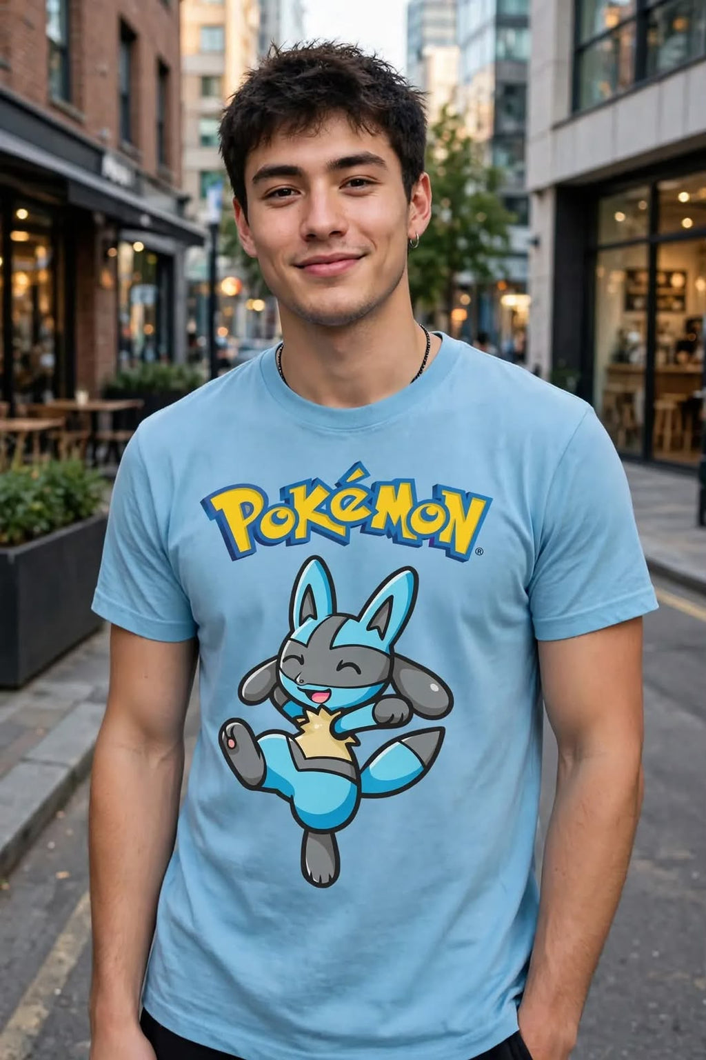 Playera Lucario Pokémon 100% Algodón Cuello Redondo Manga Corta Premium Unisex Color Azul