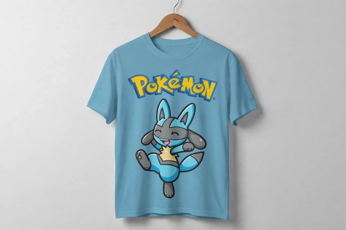 Playera Lucario Pokémon 100% Algodón Cuello Redondo Manga Corta Premium Unisex Color Azul