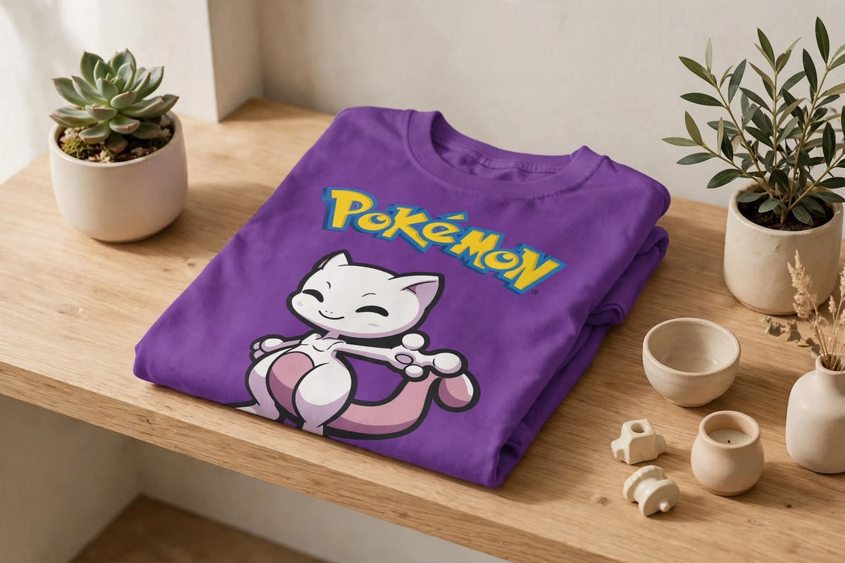 Playera Mewtho Pokémon 100% Algodón Cuello Redondo Manga Corta Premium Unisex Color Morada