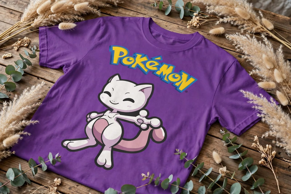 Playera Mewtho Pokémon 100% Algodón Cuello Redondo Manga Corta Premium Unisex Color Morada