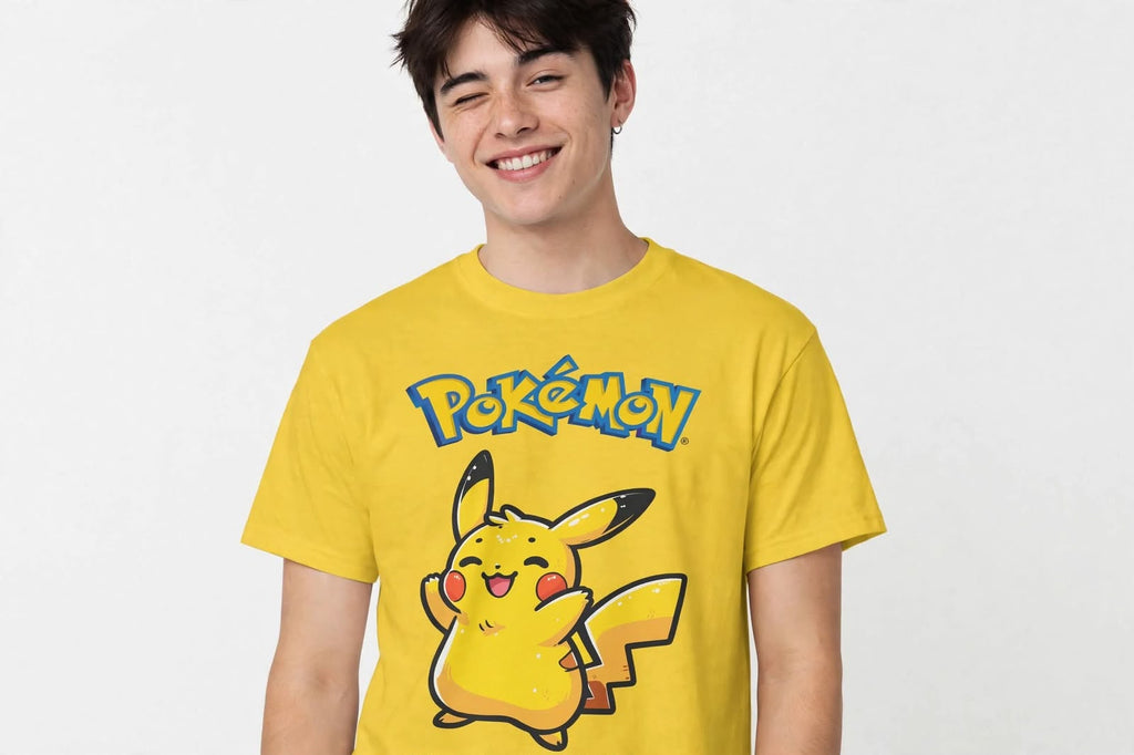 Playera Pikachu Pokémon 100% Algodón Cuello Redondo Manga Corta Premium Unisex Color Amarillo