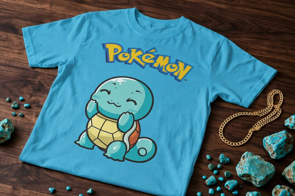 Playera Squirtle Pokémon 100% Algodón Cuello Redondo Manga Corta Premium Unisex Color Celeste