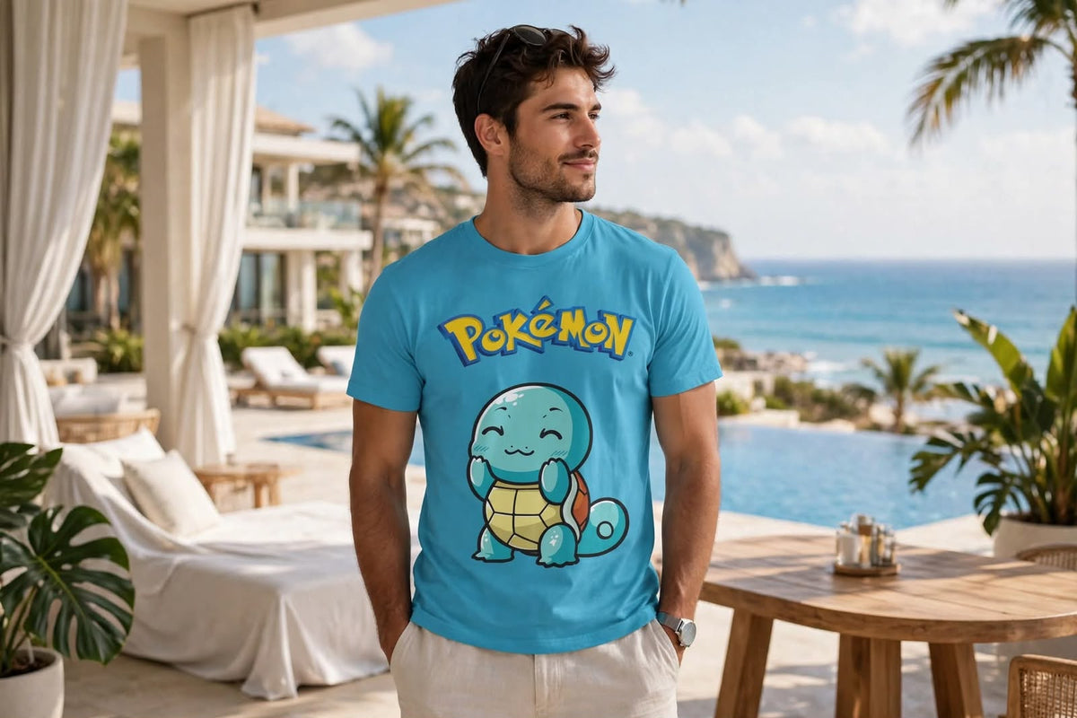 Playera Squirtle Pokémon 100% Algodón Cuello Redondo Manga Corta Premium Unisex Color Celeste