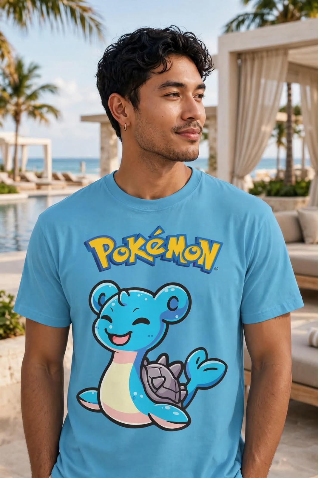 Playera Pokémon 100% Algodón Cuello Redondo Manga Corta Premium Unisex Color Celeste