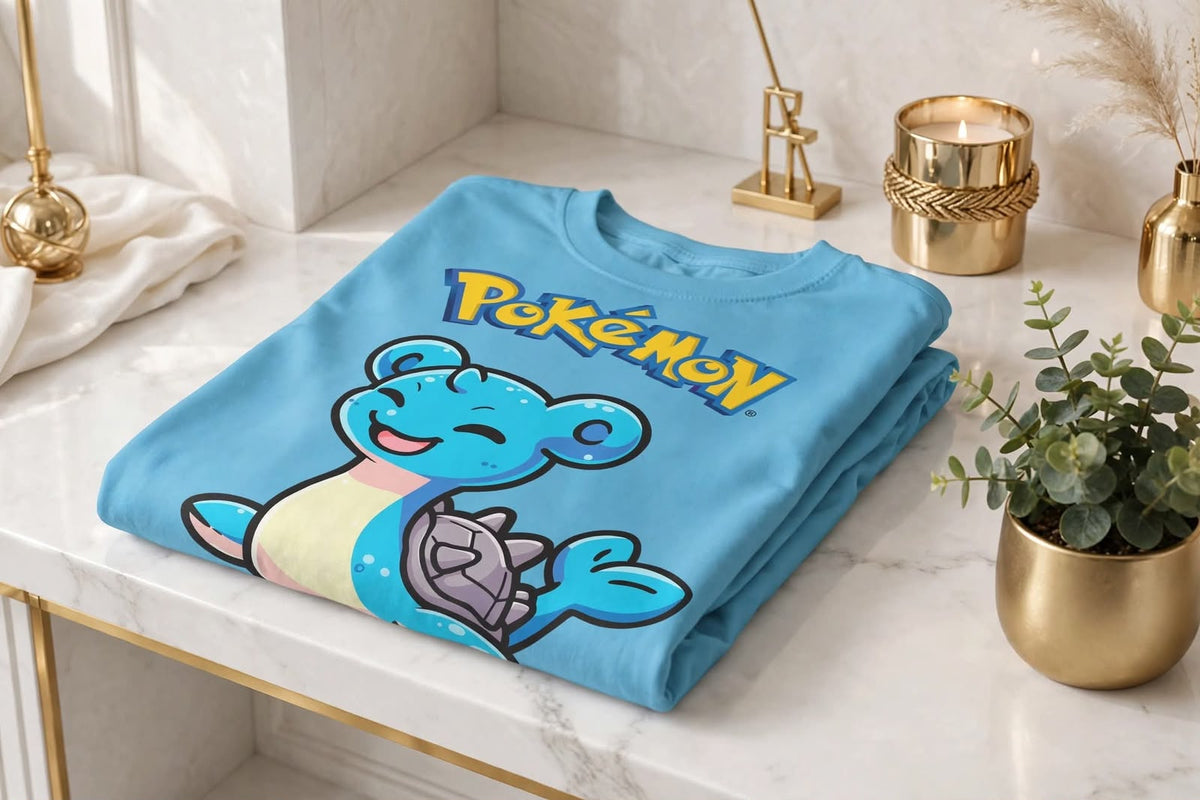 Playera Pokémon 100% Algodón Cuello Redondo Manga Corta Premium Unisex Color Celeste