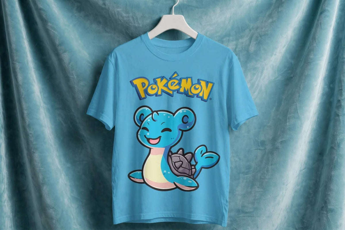 Playera Pokémon 100% Algodón Cuello Redondo Manga Corta Premium Unisex Color Celeste