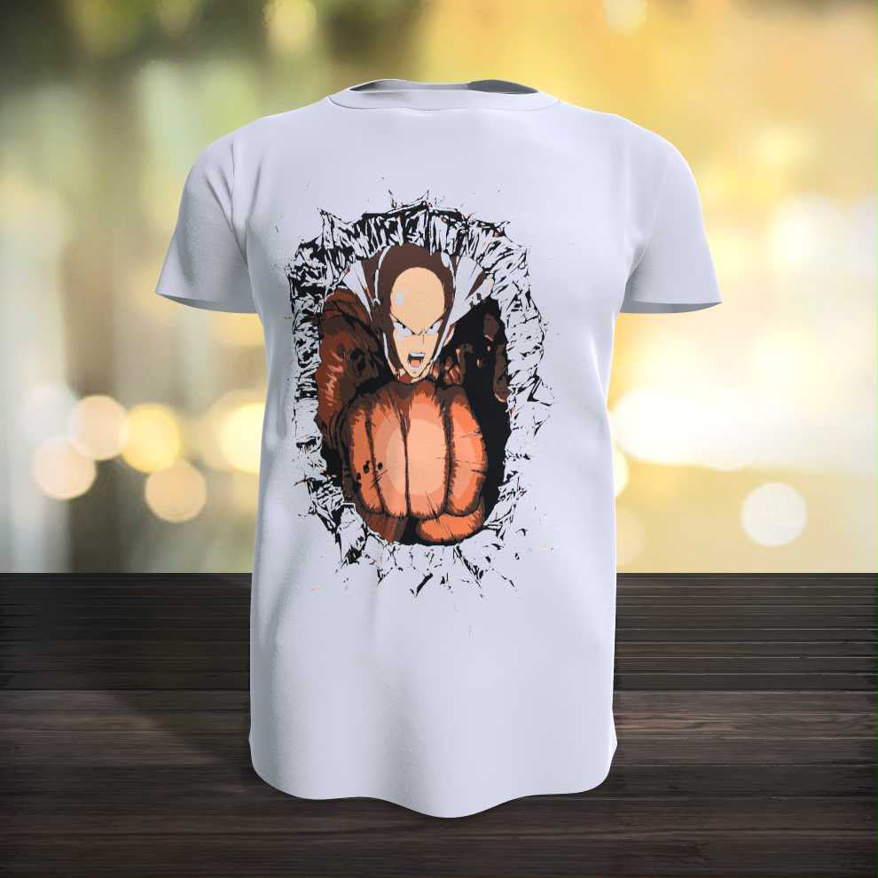 Playera Saitama One Punch Man 100% Algodón Cuello Redondo Manga Corta Premium Unisex Color Blanco