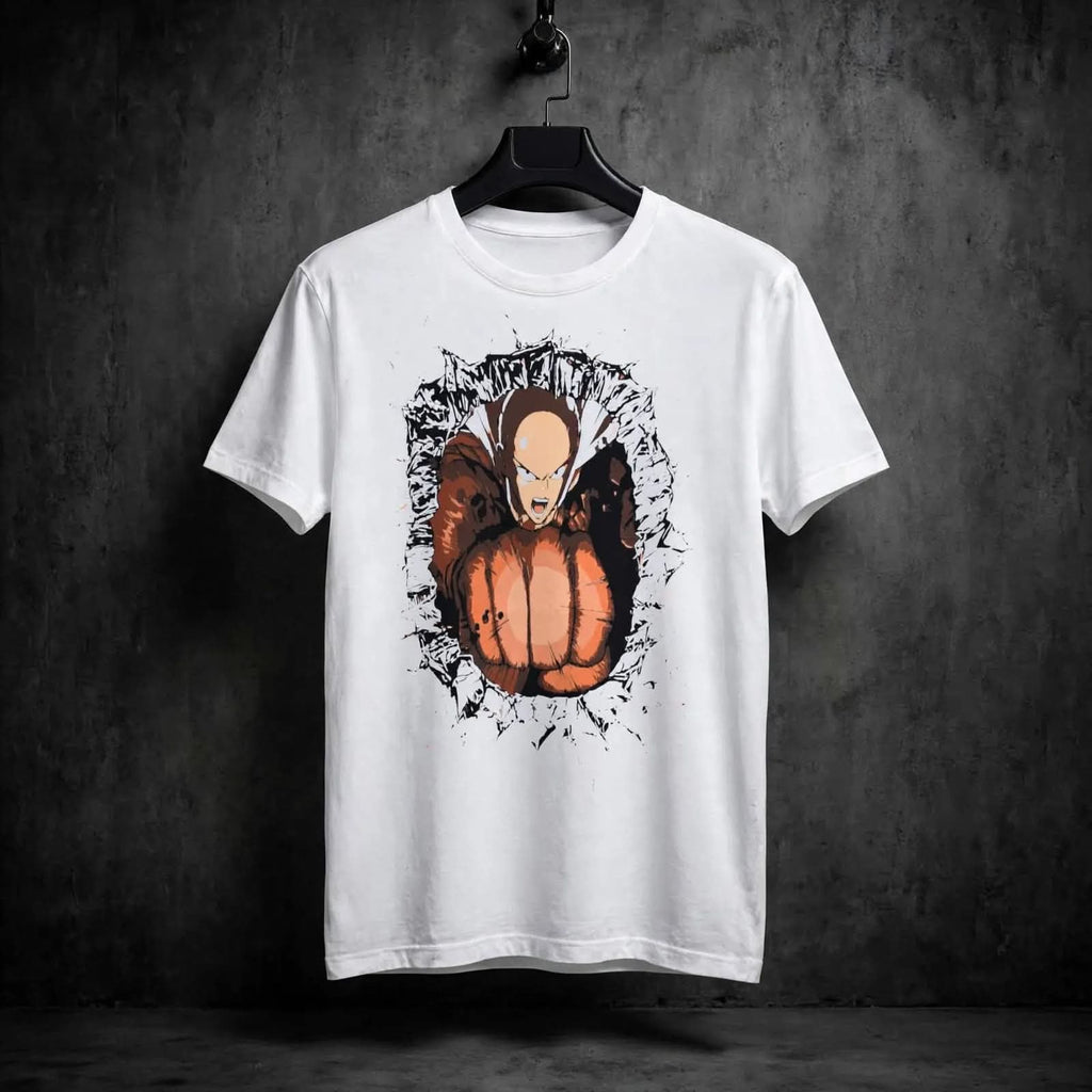 Playera Saitama One Punch Man 100% Algodón Cuello Redondo Manga Corta Premium Unisex Color Blanco