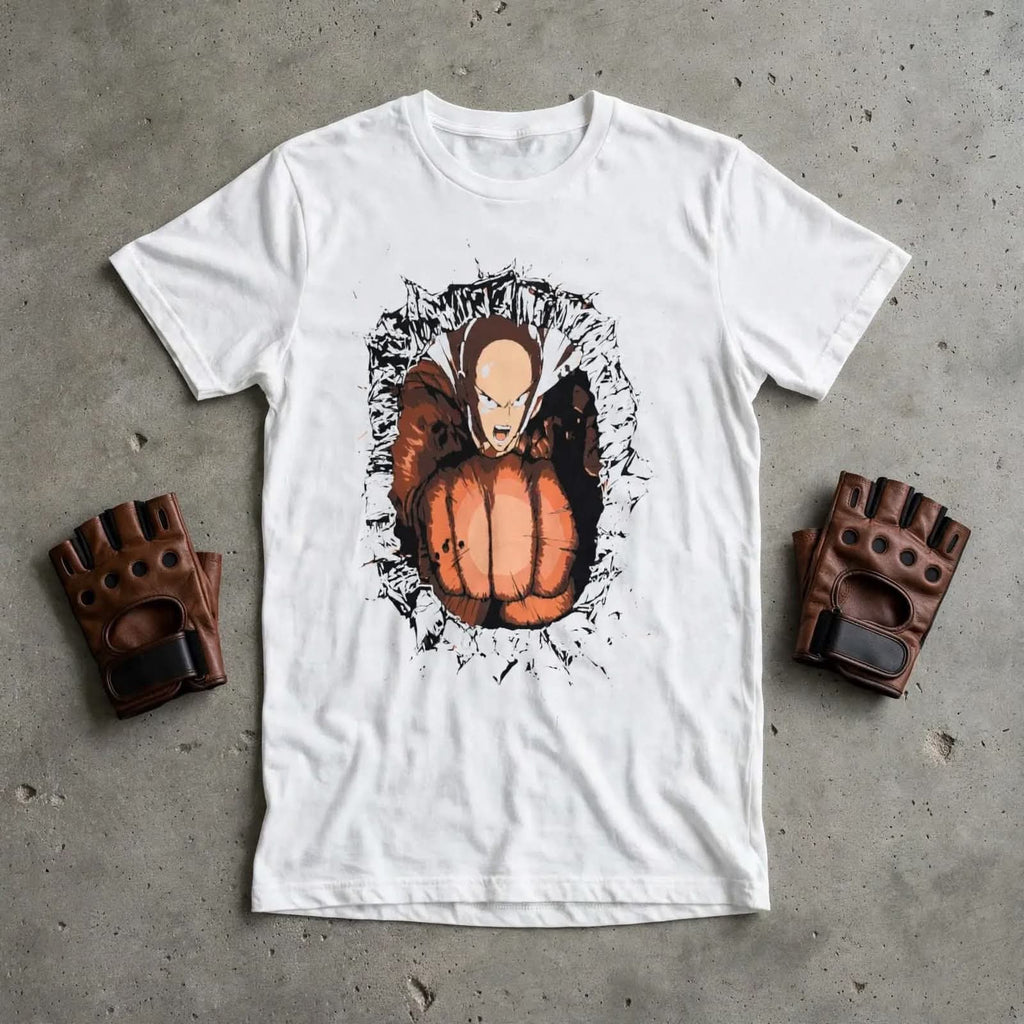 Playera Saitama One Punch Man 100% Algodón Cuello Redondo Manga Corta Premium Unisex Color Blanco