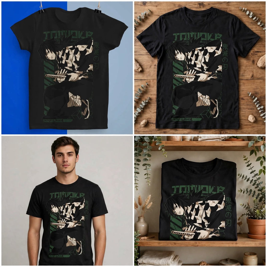 Playera Giyu Tomioka Kimetsu No Yaiba 100% Algodón Cuello Redondo Manga Corta Premium Unisex Color Negro