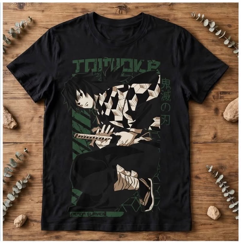 Playera Giyu Tomioka Kimetsu No Yaiba 100% Algodón Cuello Redondo Manga Corta Premium Unisex Color Negro