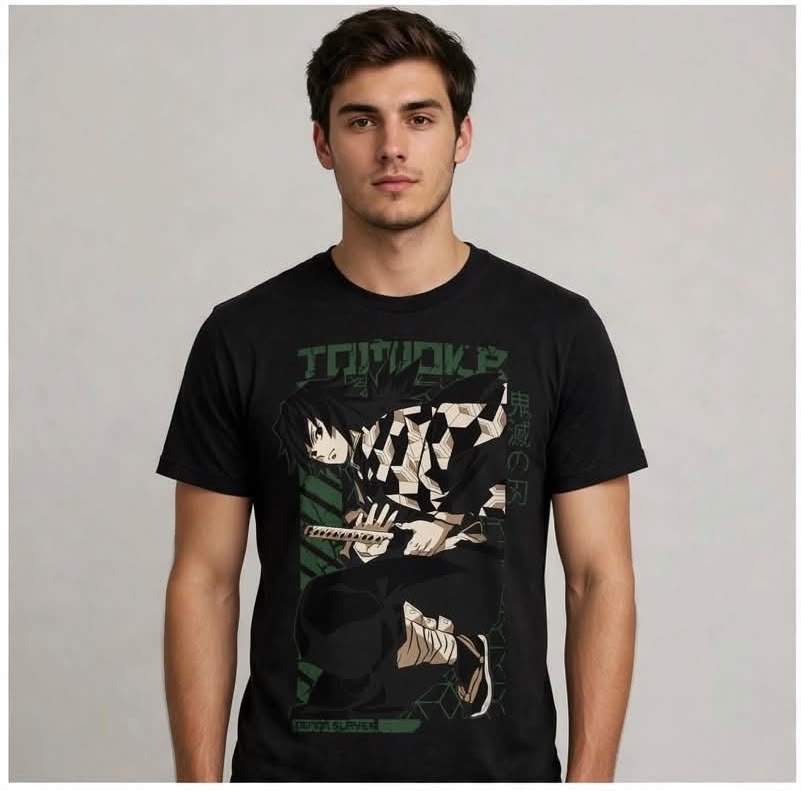 Playera Giyu Tomioka Kimetsu No Yaiba 100% Algodón Cuello Redondo Manga Corta Premium Unisex Color Negro